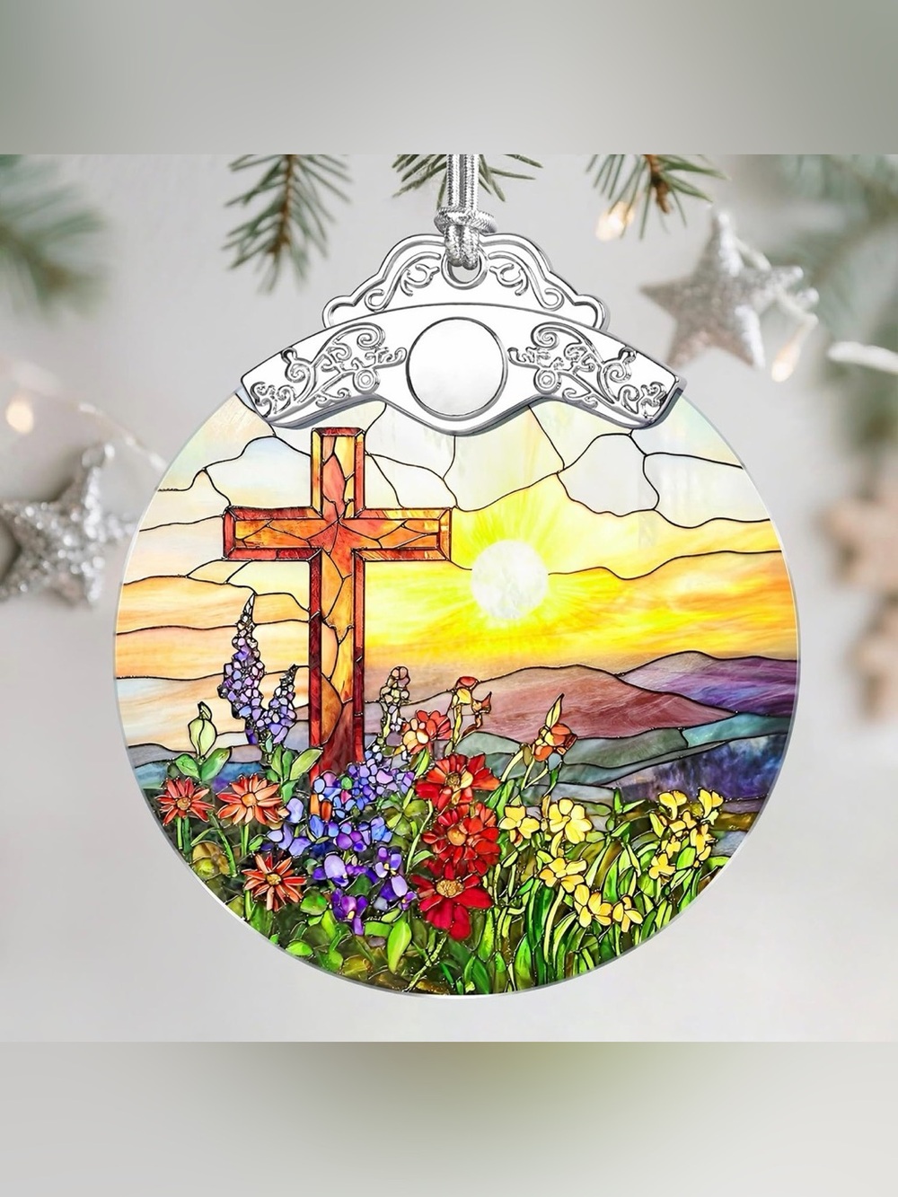 ✴️New✴️Sunrise Cross Stained-Glass Suncatcher (2/$15)